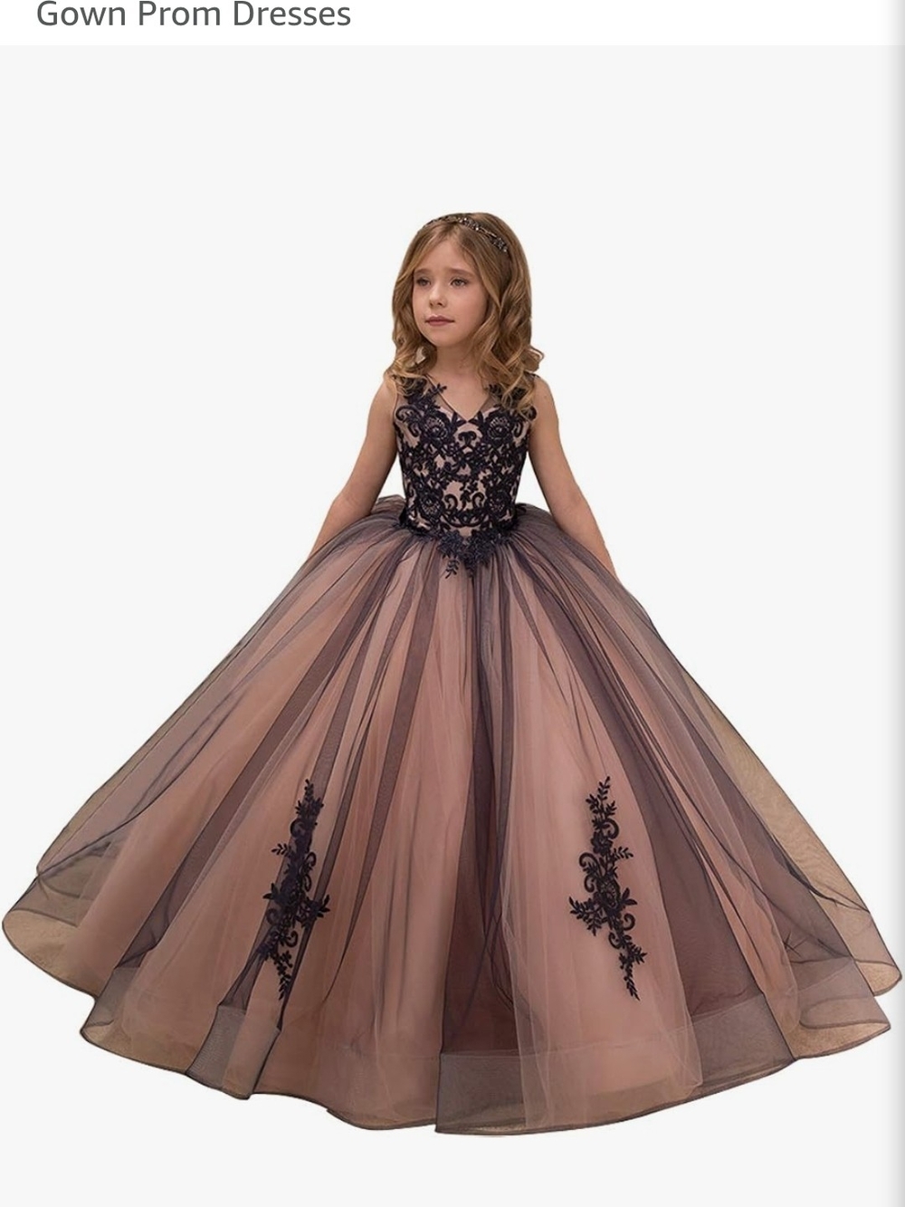 PL Wedding Girls Black Lace Tulle Ball Gown Dress